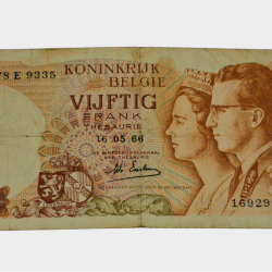 Belgium 50 Franc Year 1966 Feautring King Baudouin-I and Queen Fabiola Bank Note **Scare** Collectable Grade.