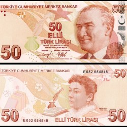 Turkey 50 Lira World Banknote L 1970 P225e Unc Unique and Rare