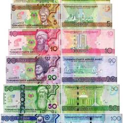 Turkmenistan 1 to 100 Manat 6 Pieces World Banknote Set 2017 to 2020 P4247 UNC Commemorative Unique and Rare