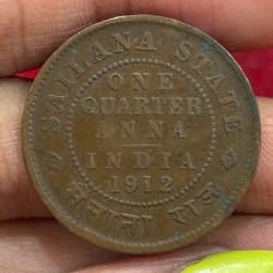 Indian Local and Princely states › Sailana, ¼ Anna 1912 - George V Rare High Graded Coin #C-47