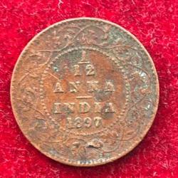 British-India 1/12 Anna (1897) Victoria Rare Coin #E-356