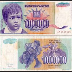 Yugoslavia 1 Million Dinara Banknote 1993 P120 Used Unique and Rare