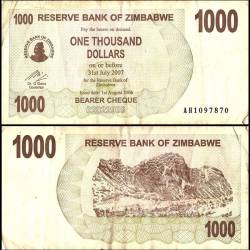 Zimbabwe 1000 Dollars World Banknote Bearer Cheque 2006 P44 Used Unique and Rare