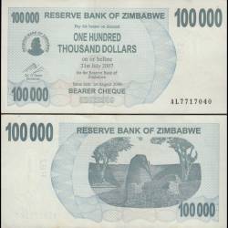 Zimbabwe 100000 Dollars World Banknote Bearer Cheque 2007 P52 Used Unique and Rare