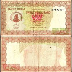 Zimbabwe 20000 Dollars World Banknote Bearer Cheque 2003 P23 Used Unique and Rare