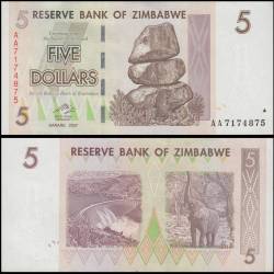 Zimbabwe 5 Dollars World Banknote 2007 P66 Used Unique and Rare