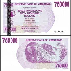 Zimbabwe 750000 Dollar Top Quality Gem Unc Ultra Rare High Denomination Currency Unique and Rare