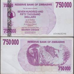 Zimbabwe 750000 Dollars World Banknote Bearer Cheque 2007 P52 Used Unique and Rare