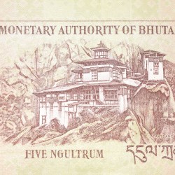 5 Ngultrum of Bhutan Counry (AD 2015) with Taktsang Monastery