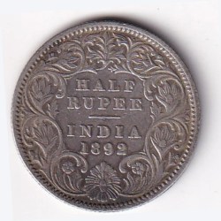 India - British ½ Rupee 1892 - Victoria Rare Silver Coin