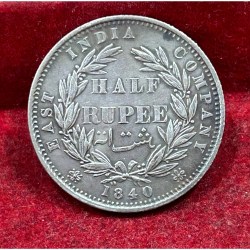India - British ½ Rupee 1840 - Victoria Rare Silver Coin