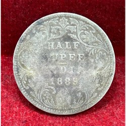India - British ½ Rupee 1889 - Victoria Rare Silver Coin