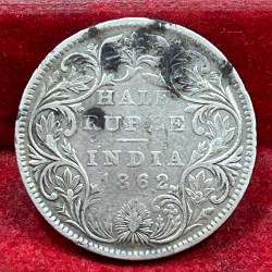 India - British ½ Rupee 1862 - Victoria Rare Silver Coin