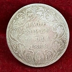 India - British ½ Rupee 1888 - Victoria Rare Silver Coin