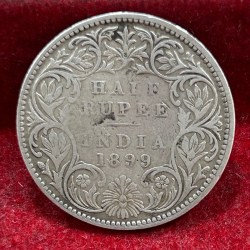 India - British ½ Rupee 1899 - Victoria Rare Silver Coin