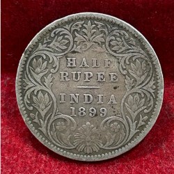 India - British ½ Rupee 1899 - Victoria Rare Silver Coin