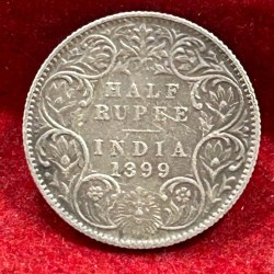 India - British ½ Rupee 1899 - Victoria Rare Silver Coin
