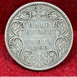 India - British ½ Rupee 1899 - Victoria Rare Silver Coin