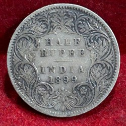 India - British ½ Rupee 1899 - Victoria Rare Silver Coin