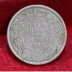 India - British ½ Rupee 1899 - Victoria Rare Silver Coin