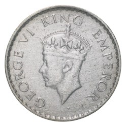 Silver(50%) 1/4 Rupee of George VI (AD 1940) of Bombay Mint, Head II Scarce