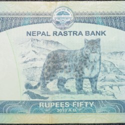 50 Rupees of Nepal (AD 2019) with Snow Leopard Scarce