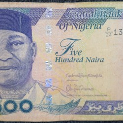 500 Naira of Nigeria Country (AD 2014) with Dr. Nnamdi Azikiwe (1904-1996) - First President/Offshore oil rig platform