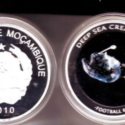 Mozambique Deep Sea Creatures - Football Fish 2010 Colored Medallic Issue Rare Reproduction Coin with Capsule