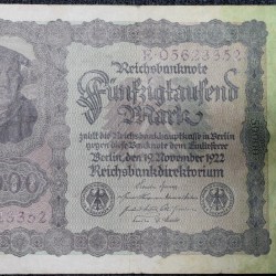 Large Old 50000 Mark of Germany (AD 1922) with Portrait of Burgermaster Brauweiler
