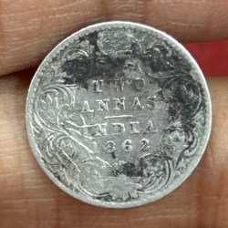 British-India Two Annas 1862 (Victoria) Rare Silver Coin#K-187