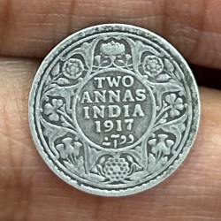British-India Two Annas 1917 (George V) Rare Silver Coin#K-184