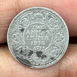 British-India Two Annas 1916 (George V) Rare Silver Coin#K-185