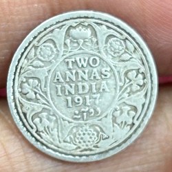 British-India Two Annas 1917 (George V) Rare Silver Coin#K-196