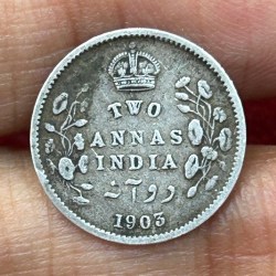 British-India Two Annas 1903 (Edward) Rare Silver Coin#K-199