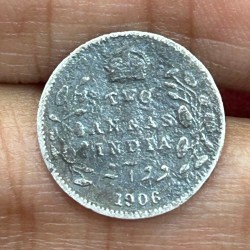 British-India Two Annas 1906 (Edward) Rare Silver Coin#K-207
