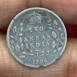 British-India Two Annas 1906 (Edward) Rare Silver Coin#K-208