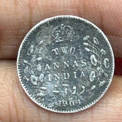 British-India Two Annas 1904 (Edward) Rare Silver Coin#K-210