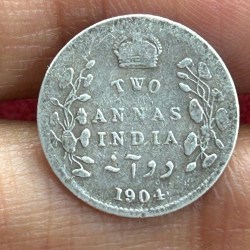 British-India Two Annas 1904 (Edward) Rare Silver Coin#K-211