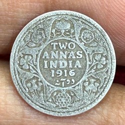 British-India Two Annas 1916 (George V) Rare Silver Coin#K-214