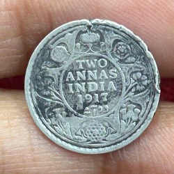 British-India Two Annas 1917 (George V) Rare Silver Coin#K-216