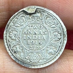 British-India Two Annas 1915 (George V) Rare Silver Coin#K-219