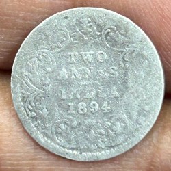 British-India Two Annas 1894 (Victoria) Rare Silver Coin#K-221