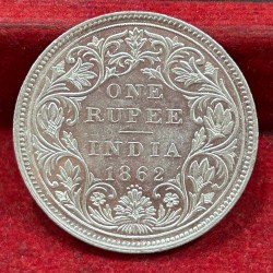 India - British 1 Rupee 1862 - Victoria Rare Silver UNC Coin #C-71