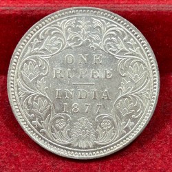 India - British 1 Rupee 1877 - Victoria Rare Silver UNC Coin #C-72