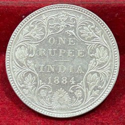 India - British 1 Rupee 1884 - Victoria Rare Silver UNC Coin #C-73