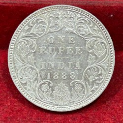 India - British 1 Rupee 1888 - Victoria Rare Silver UNC Coin #C-74