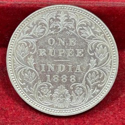 India - British 1 Rupee 1888 - Victoria Rare Silver UNC Coin #C-75