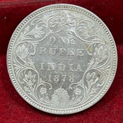 India - British 1 Rupee 1878 - Victoria Rare Silver UNC Coin #C-76