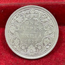 India - British 1 Rupee 1877 - Victoria Rare Silver UNC Coin #C-77