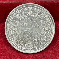 India - British 1 Rupee 1877 - Victoria Rare Silver UNC Coin #C-78